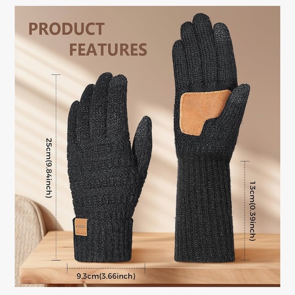 Accessories - Women’s Black Knit Gloves with Tan Patch
